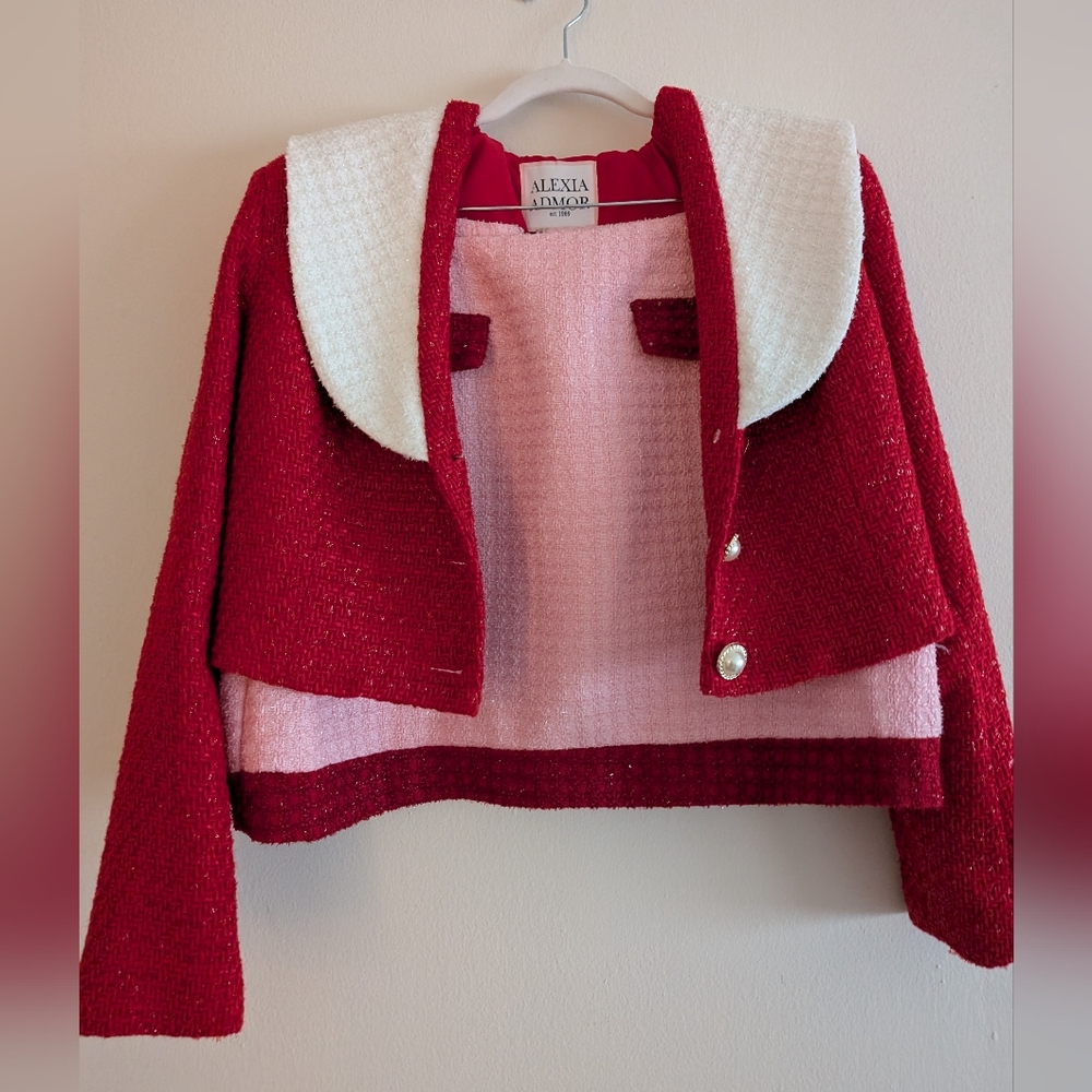Alexia Admor sailor Valentine tweed crop jacket & miniskirt set